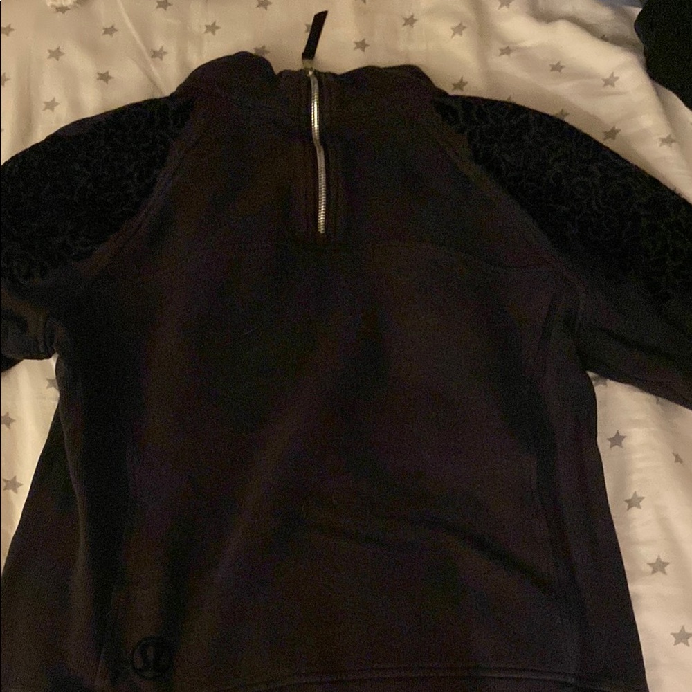Black Quarter-Zip Pullover with Patterned Sleeves
